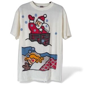 VTG Tultex Cotton Christmas Santa Claus Chimney Holiday T Shirt XL USPS Post 90s